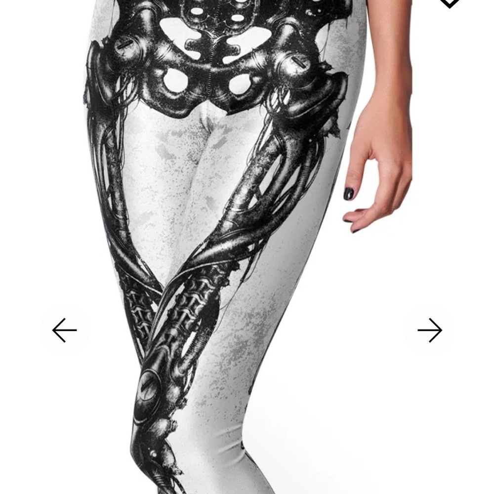 M LE BlackMilk Wht Mechanical Bones Leggings - Picture 5 of 9